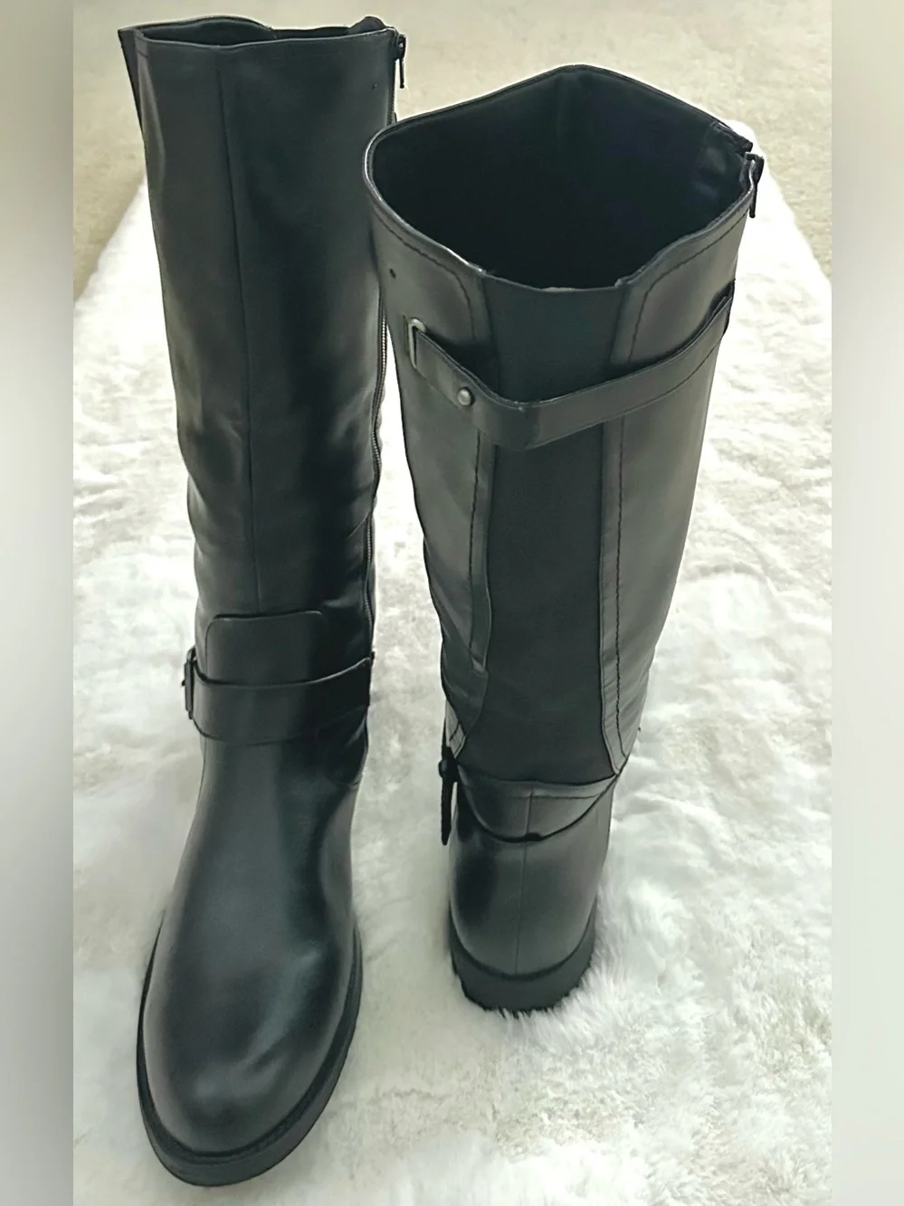 Yuu Catie Tall Black Riding Boots with Buckle Detail Sz 11 NWT